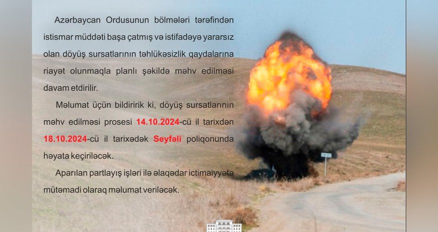 İstifadəyə yararsız döyüş sursatları məhv ediləcək İstifadəyə yararsız döyüş sursatları məhv ediləcək