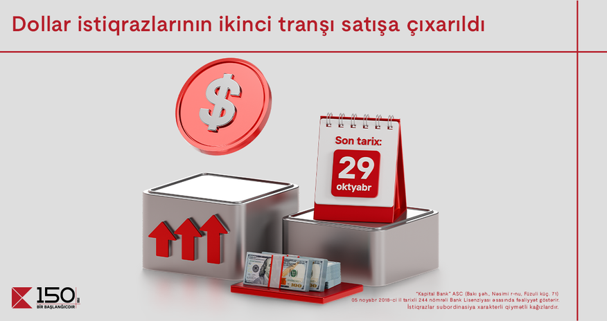 Kapital Bank-ın dollar istiqrazlarının 2-ci tranşı filiallarda satışa çıxarıldı Kapital Bank-ın dollar istiqrazlarının 2-ci tranşı filiallarda satışa çıxarıldı