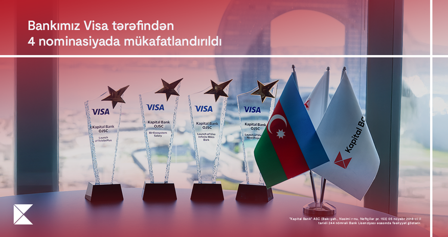 Kapital Bank rəqəmsal ödəmələrdə dünya lideri olan Visa şirkəti tərəfindən 4 mükafata layiq görüldü Kapital Bank rəqəmsal ödəmələrdə dünya lideri olan Visa şirkəti tərəfindən 4 mükafata layiq görüldü