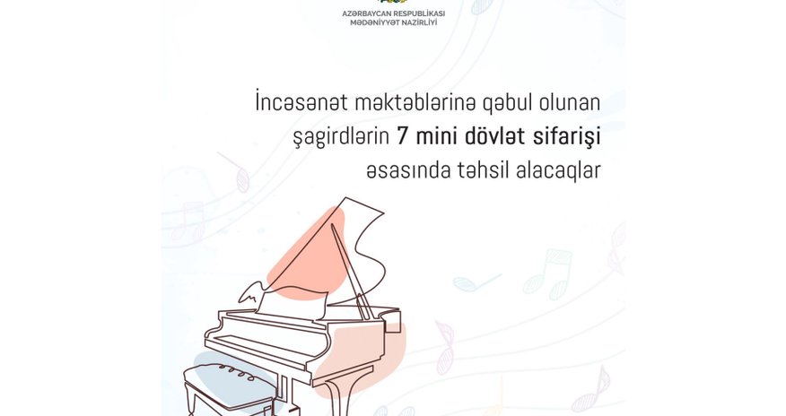 İncəsənət məktəblərinə qəbul olunan şagirdlərin 7 mini dövlət sifarişi əsasında təhsil alacaq İncəsənət məktəblərinə qəbul olunan şagirdlərin 7 mini dövlət sifarişi əsasında təhsil alacaq