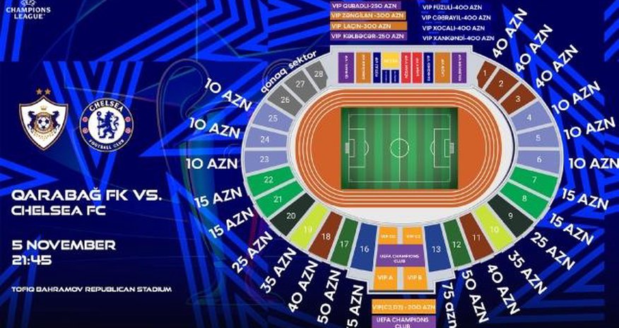 "Qarabağ" - "Çelsi" matçının biletləri satışa çıxarılır "Qarabağ" - "Çelsi" matçının biletləri satışa çıxarılır