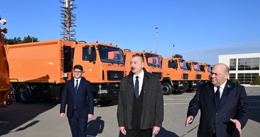 Azerbaijan President reviews locally produced waste collection vehicles at Baku Expo Center Azerbaijan President reviews locally produced waste collection vehicles at Baku Expo Center