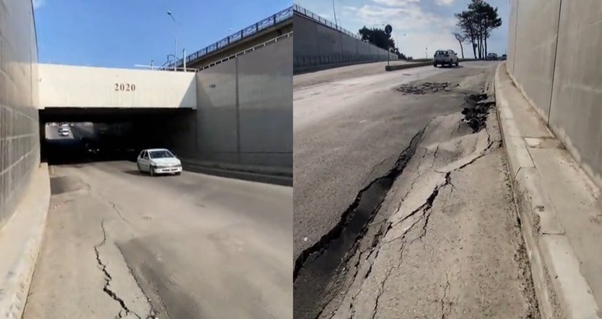 Sabunçu tunelində yol çöküb - Video Sabunçu tunelində yol çöküb - Video