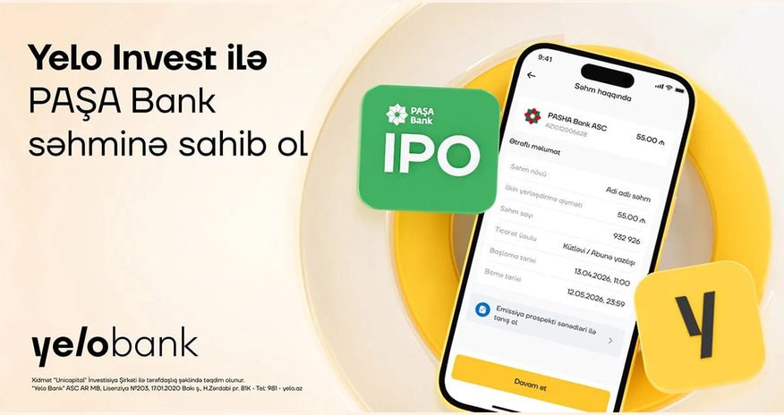 "Yelo Invest" ilə "Paşa Bank"ın səhmdarı ol "Yelo Invest" ilə "Paşa Bank"ın səhmdarı ol