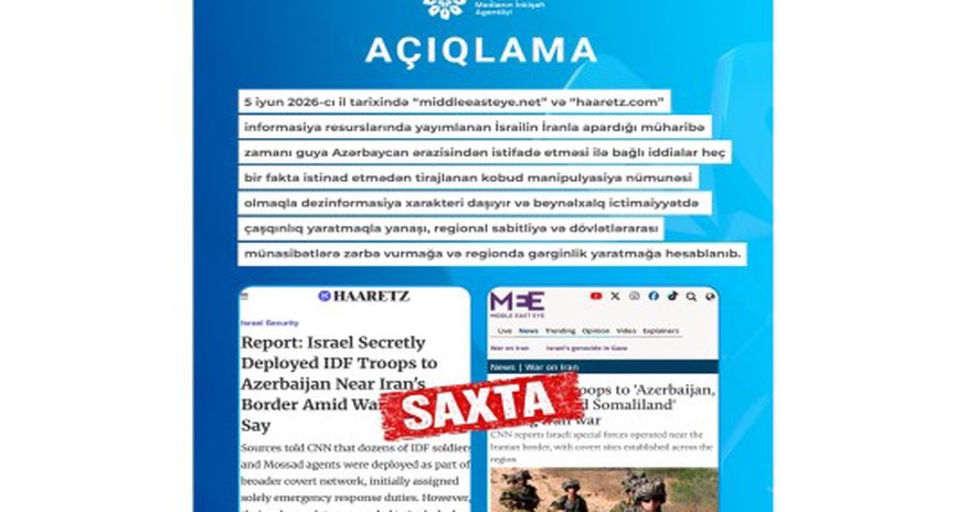 MEDİA:İsrail-İran müharibəsində Azərbaycan ərazisindən istifadə ilə bağlı iddialar manipulyasiyadır MEDİA:İsrail-İran müharibəsində Azərbaycan ərazisindən istifadə ilə bağlı iddialar manipulyasiyadır