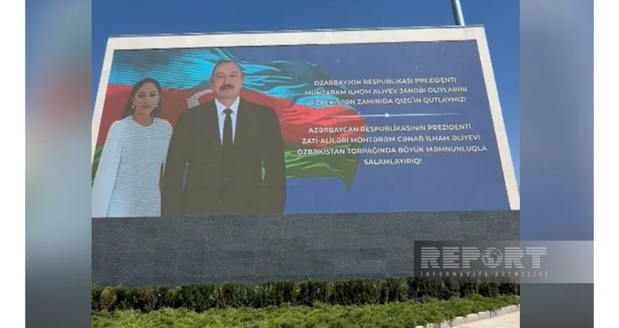 Daşkənddə İlham Əliyevin dövlət səfəri ilə bağlı qarşılanma bannerləri yerləşdirilib Daşkənddə İlham Əliyevin dövlət səfəri ilə bağlı qarşılanma bannerləri yerləşdirilib