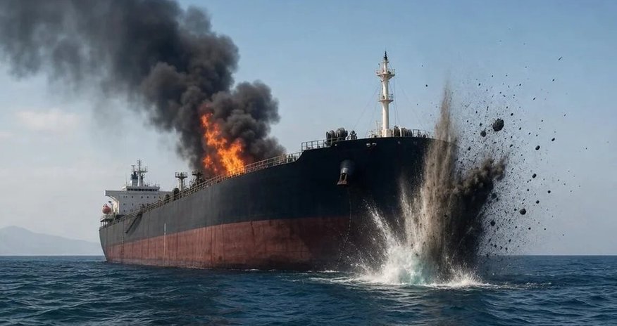 Hörmüz boğazından keçməyə çalışan supertanker minaya düşüb Hörmüz boğazından keçməyə çalışan supertanker minaya düşüb